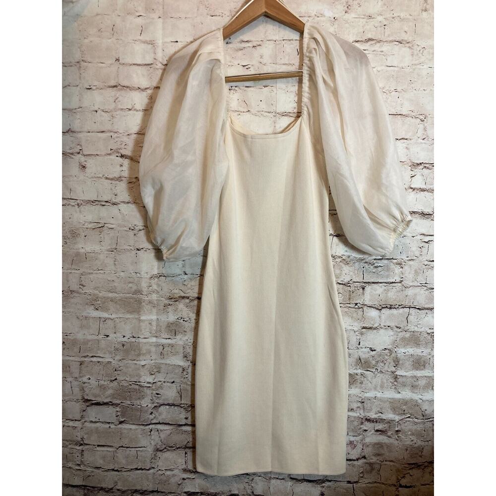 The Native One Dress Women Large Cream Santana Knit Organza Puff Sleeve Coquette